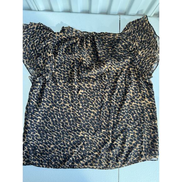 3 for $9 State 1 Leopard Print lined chiffon ruffle sleeve top M - Picture 5 of 8